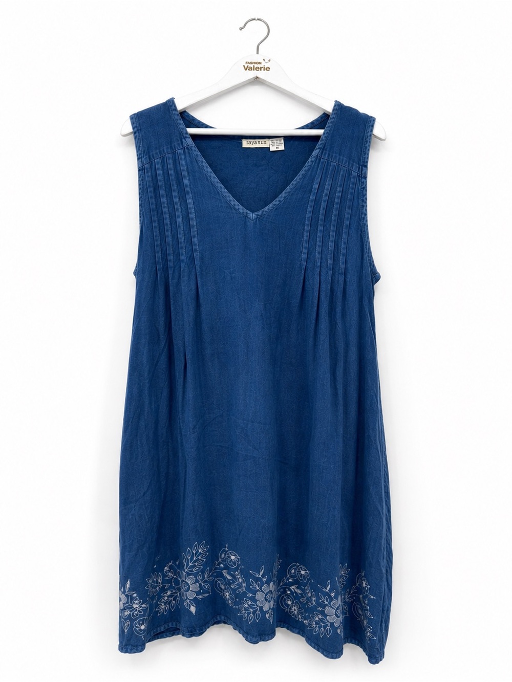 Raya Sun Blue Cotton Rayon Embroidered Sleeveless Dress Coastal Boho Size Medium